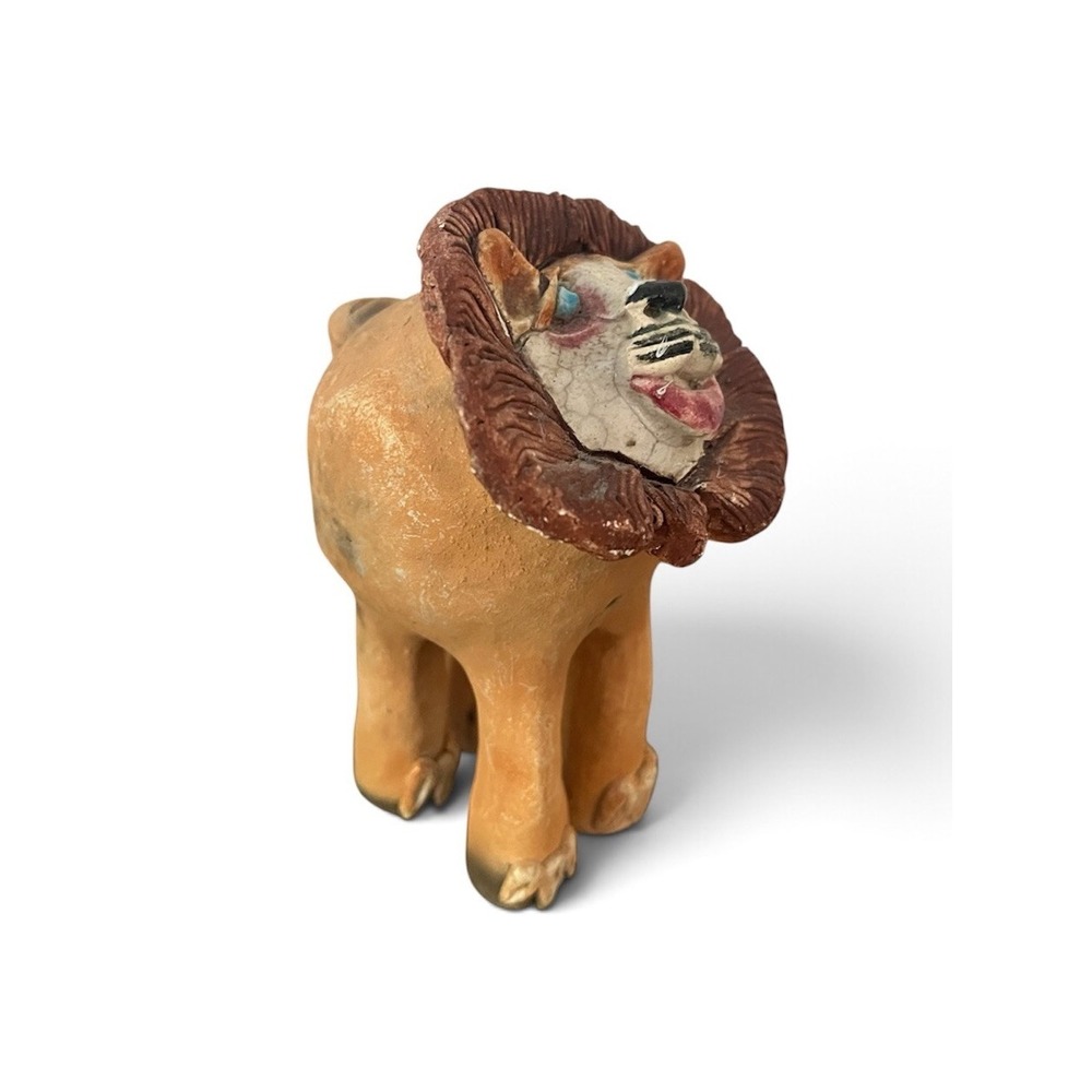 Chris Moses Raku Zoo Lion Whistle Figurine Studio Pottery Signed Whimsical